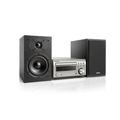 Afbeelding van Denon D M41 Mini HiFi Systeem met CD Speler, Bluetooth, Radio FM/AM Tuner, Compact Formaat, Hoogwaardig Geluid, 2x30W, Tweewegluidsprekers Woofer, Koptelefoonaansluiting Zilver Zwart