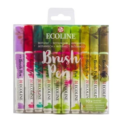 Afbeelding van Brushpen Talens Ecoline set botanisch blister à 10 stuks assorti