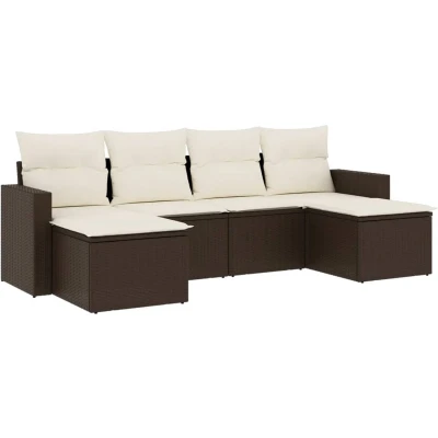 Afbeelding van vidaXL Loungeset 6 delig Rattan Bruin Tuinset Tuinmeubels Lounge Set Pe