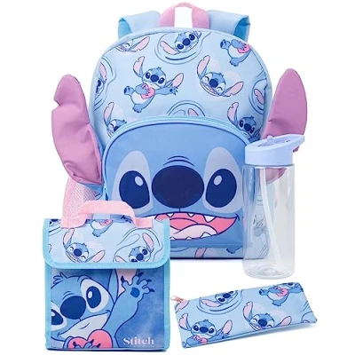 Afbeelding van Disney Lilo en Stitch meisjesrugzak Alien Character Merchandise 3D oren schoolrugzak etui waterfles Terug naar schooltas geschenken, Blauw, Eén maat, Rugzak Rugzakken
