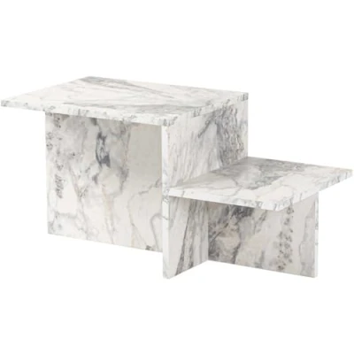 Afbeelding van Design salontafel Rechy 80x40cm Hout Marmer effect Menzzo