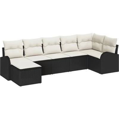 Afbeelding van vidaXL 7 delige Tuin Sofa Set met Kussens Zwart Poly Rattan