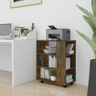 Afbeelding van Kast verrijdbaar 60x35x75 cm bewerkt hout gerookt eikenkleurig