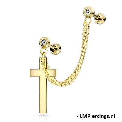 Afbeelding van Helix piercing ketting met massief kruis hanger gold plated