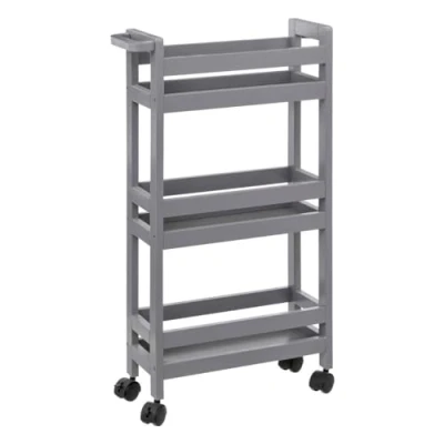 Afbeelding van 5Five Keuken of badkamer trolley 3 laags betongrijs D15 x B40 H75 cm mdf hout met wielen Opberg