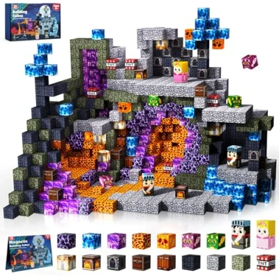 Afbeelding van GraceDuck 150 stuks magnetische blokken voor kinderspeelgoed, bouw donkere kasteelset, bouwkubussen Montessori speelgoed peuters 6 7 8 9 10 11 12 jaar oude meisjes jongens