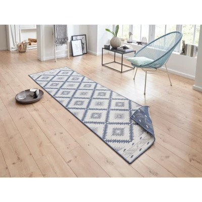 Afbeelding van Loper Binnen &amp; Buiten Ruiten Malibu Blauw/crème 80x250 Cm