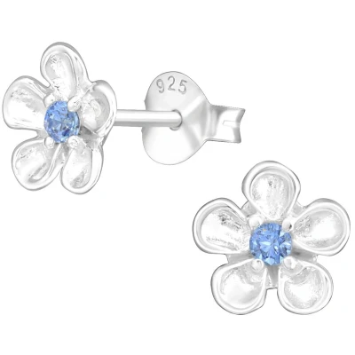 Afbeelding van JoyS Zilveren bloem oorbellen 7 mm zilver met blauwe zirkonia oorknoppen