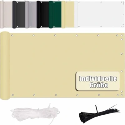 Afbeelding van MENGH Inkijkbescherming voor balkon 55x600cm, balkonomspanningen, windbescherming, in diverse maten en kleuren, tuinhek, balkonhek, beige