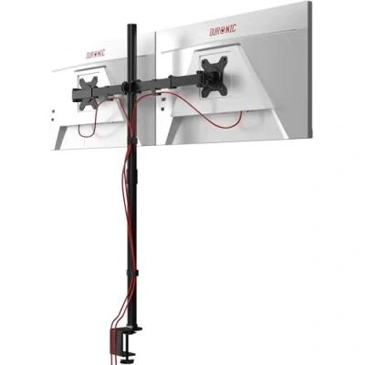 Afbeelding van Duronic DMT152 monitorarm Monitorstandaard voor 2 monitoren tot 27 inch VESA 75/100 verenigbaar Max. 8kg In hoogte verstelbaar Kantelbaar 90 +35 360 draaibaar Stalen monitorbeugel