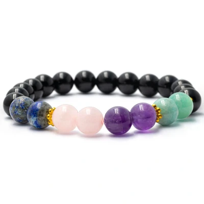 Afbeelding van Bixorp Gems Lapis Lazuli + Rozenkwarts Amethist Amazoniet Onyx Edelstenen Armband 8mm / 18cm Om &amp; Edelsteen Kralenarmband