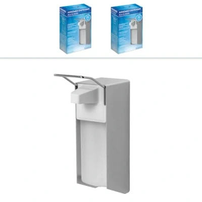 Afbeelding van ARNOMED 2x aluminium desinfectiemiddeldispenser, desinfectiemiddeldispenser voor 1000 ml, dispenser met korte armhendel, zeepdispenser wandmontage, zeepdispenser, wand