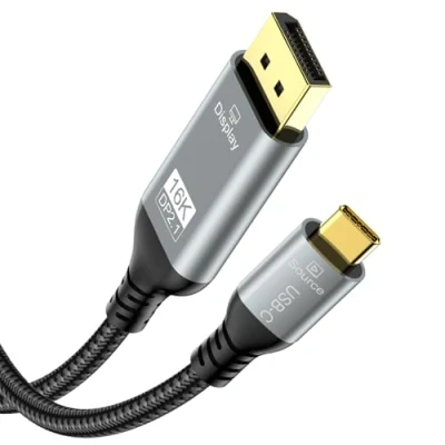 Afbeelding van Angusplay USB C naar DisplayPort 2.1 Kabel, 16K 30Hz 8K 60Hz 4K 240Hz 40Gbps, Thunderbolt 4/3 DP compatibel met Macbook Pro/Air voor iPhone 16/15 Pro Max, 2M