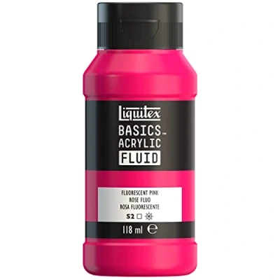 Afbeelding van Liquitex 8870425 Basics Fluid acrylverf met vloeiende consistentie, sneldrogend, lichtecht, waterbestendig, op waterbasis, fles van 118 ml, roze fluo