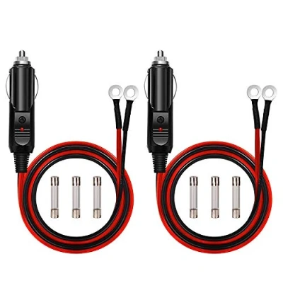 Afbeelding van GTIWUNG 2 stuks auto omvormingskabels, 12 V, 24 sigarettenaanstekerkabel, bus stekker naar O ringaansluiting met 15 A zekering, 16 AWG 50 cm voedingskabel voor inverter, luchtpomp