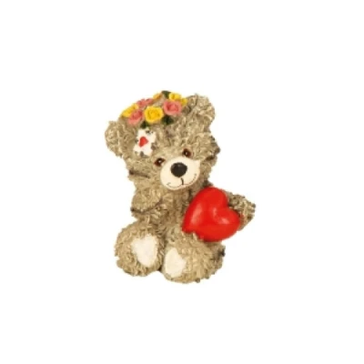 Afbeelding van Beer met hart 6,5 cm Bloemen op hoofd + scheef