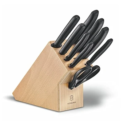 Afbeelding van Victorinox Swiss Classic Messenblok, 9 delig, gevuld, keukenmessen, universele keukenschaar, Made, hout
