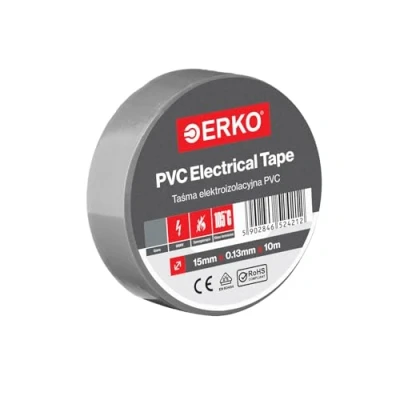 Afbeelding van ERKO PVC isolatietape 15mm x 10m Reparatie van elektrische leidingen, Hoge flexibiliteit met sterke hechting, Bestand tegen chemicaliën, Grijs, Polyvinylchloride