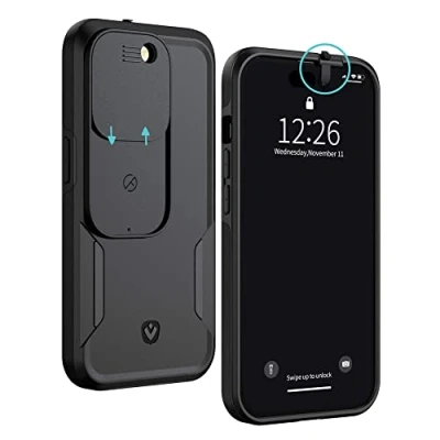 Afbeelding van Valenta x Spy Fy®: iPhone 14 Pro Hoesje met Camera Covers aan Voor én Achterkant Beschermt je Privacy en Camera’s Hard Kunststof Backcover Zwart
