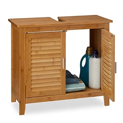 Afbeelding van Relaxdays wastafelonderkast badkamerkast bamboe wastafelkast badkamer hout