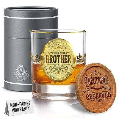 Afbeelding van CROWNLY CRYSTAL® Kerstcadeaus Broer Gepersonaliseerde Geschenken Whisky Voor Van Zuster Verjaardagscadeaus Whiskyglazen Gepersonaliseerd Whiskyglas