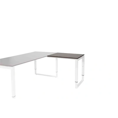 Afbeelding van Domino Plus aanbouwtafel, hoogte instelbaar (62 85cm) met 80x60cm &#039;zwevend&#039; logan eiken 25mm blad en wit (RAL9010) O poot frame