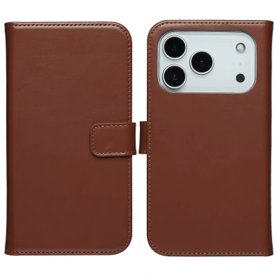 Afbeelding van Apple iPhone 17 Pro Max Hoesje Echt leder Selencia Bookcase Lichtbruin Telefoonhoesje