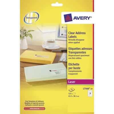 Afbeelding van Avery transparante etiketten QuickPEEL formaat 635 x 381 mm (b h) 525 stuks 21 per blad