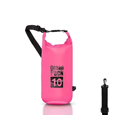 Afbeelding van Dry Bag Waterdichte rugzak, rolsluiting en schouderriem, telefoontas heuptas voor zee, boot, vissen, rafting, strand, watersport, Roze, 10l, tas