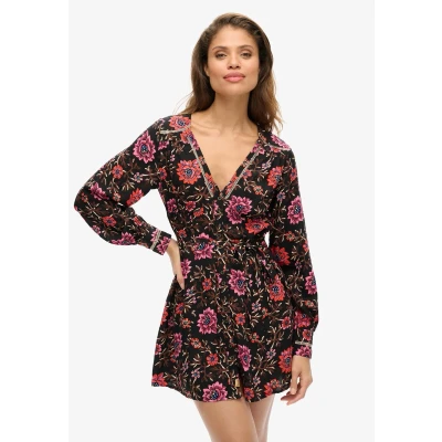 Afbeelding van Superdry Vrouwen Mini jurk met V hals en Print Zwart Grootte: 40
