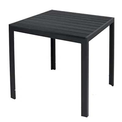 Afbeelding van INDA Exclusiv Aluminium tuintafel, eettafel, tuinmeubelen, tafel, WPC imitatie, weerbestendig, 90 x 74 cm, kleuren: antraciet/zwart