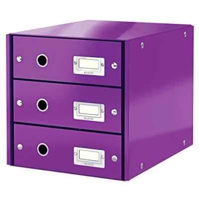 Afbeelding van Leitz Wow Click &amp; Store Ladekast Met 3 Laden 81% Gerecycled Karton Voor A4 Formaten Ruimtebesparende Opberger Paars