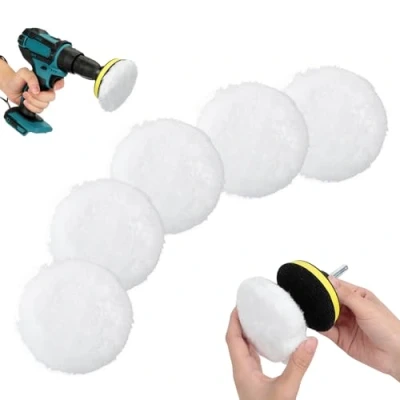 Afbeelding van AiQInu Polijstsponzen van 80 mm, 5 delige set wollen polijstschijven, autopolieren, slijpen en waxen, met M10 booradapter