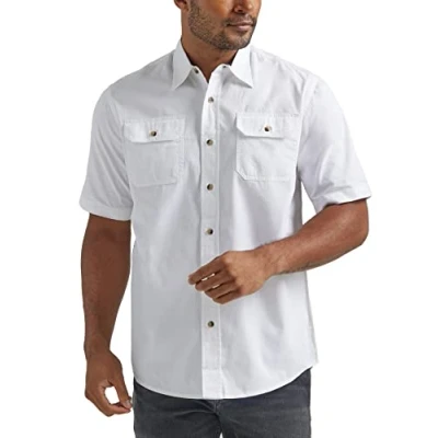 Afbeelding van Wrangler Authentics Klassiek overhemd met korte mouwen van stof button down voor heren, Briljant wit, XXL