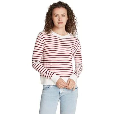 Afbeelding van Tommy Jeans TJW Essential Crew Neck Sweater DW0DW17254 Pullover Sweater, Rood (Rood/Wit Streep), M, (Rood/Witte M