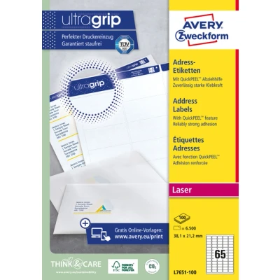 Afbeelding van Etiket Avery L7651 100 38.1x21.2mm wit 6500stuks