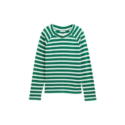 Afbeelding van TOM Tailor Denim Structure WITH Buttons Longsleeve, Dames, Maat: Large, Green white stripe