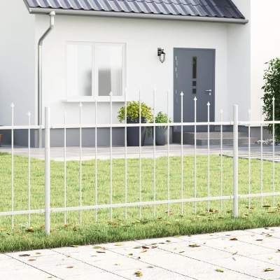 Afbeelding van vidaXL hekpanel met spike boog Set van 2 Wit Gepoedercoat staal
