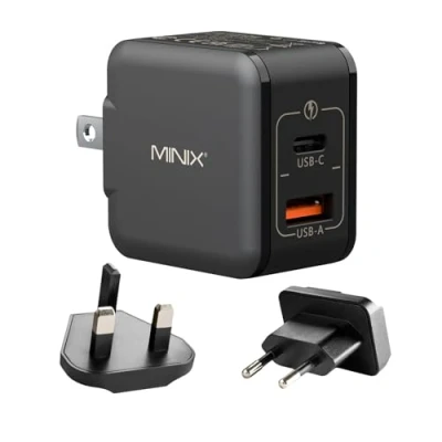 Afbeelding van MINIX NEO P1 Mini 33W PPS 2 poorts GaN oplader 1 USB C poort snellader, A snellader 3.0. Compatibel met iPhone 8 15 serie, Galaxy S10 S21, Pad en meer.
