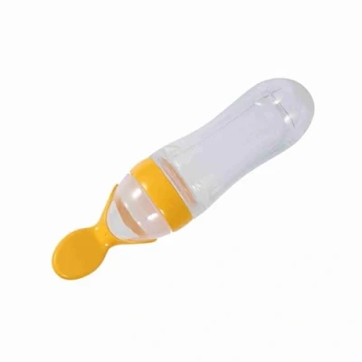 Afbeelding van Zerodis babyvoedingslepel siliconen knijplepel rijstgraangewas groente fruitpuree feeder draagbaar voor peuters 90ml (geel)