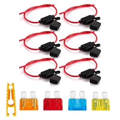 Afbeelding van Kundorf autozekeringhouder 6 stuks waterdichte 16 AWG vrachtwagen zekeringhouder standaard platte met 8 zekeringen 2 x 5A 10A 15A 20A