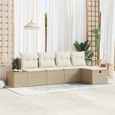 Afbeelding van vidaXL 5 delige tuinbank set met kussens beige poly riet