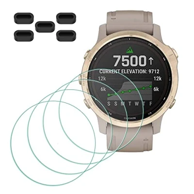 Afbeelding van MTHGH Beschermfolie voor Garmin Fenix 6S/6S Pro/6S Sapphire GPS Smartwatch, displaybeschermfolie [4 stuks] + anti stof stekker, 5 stuks, glas 9H hardheid, kras, luchtbelvrije ultradunne