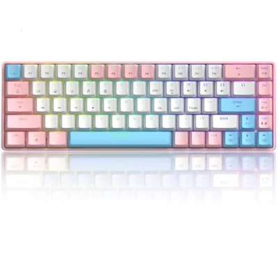 Afbeelding van T8 RGB 60% Mechanisch Toetsenbord, Bedraad Gamingtoetsenbord Compact 65% Layout, 18 LED Backlit, QWERTY Mini 68 Toetsen Full Keys Anti ghosting voor PS4, Xbox, PC, Laptop, MAC Pink/Blue Switch