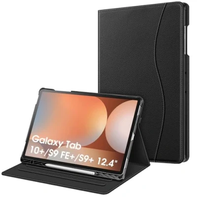 Afbeelding van Fintie Hoes voor Samsung Galaxy Tab S9 FE Plus/Tab Plus 12,4 inch 2023 tablet, multi angle folio beschermhoes met S Pen houder, documentenvak en automatische slaap/waakfunctie, zwart
