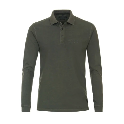 Afbeelding van Casa Moda Vintage Longsleeve Polo Groen maat 3XL heren met Regular fit Pasvorm Katoen Poloshirt