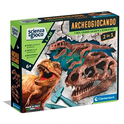 Afbeelding van Clementoni Wetenschap Archeogiocando Dig Trex 2 in 1 dinosaurus, fossielen om te graven en monteren, archeologenkit, wetenschappelijk spel 7 jaar, versie Made Italy, kleur Italiano, 19324