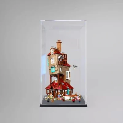 Afbeelding van Acryl vitrinekastje compatibel met Lego 76437 Humble Home Model, bescherming, stofdichte vitrine geschenkmodel, transparant, (alleen vitrine) (zwarte basis)