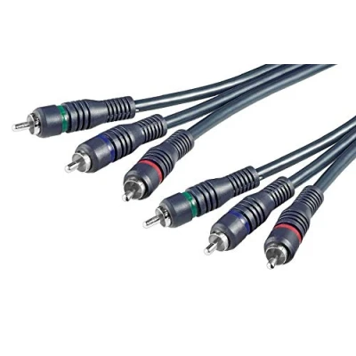 Afbeelding van PremiumCord RCA kabel HQ, 3x stekker op stekker, kwaliteit audio video verbindingskabel, stereo, voor TV, mobiele telefoons, MP3, HiFi, kleur zwart, 5m, kjackcmm3hq 5