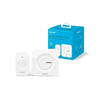 Afbeelding van Garza Draagbare draadloze deurbel, 1 knop + ontvanger, groot bereik 120 m, 54 melodieën, IP56, met LED display, stille modus, 4 geluidsintensiteiten, geheugenfunctie, wit